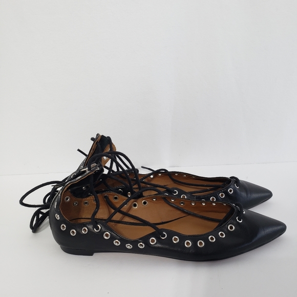 Zara Pointed toe Laced up Flats in Black leather - Picture 5 of 8
